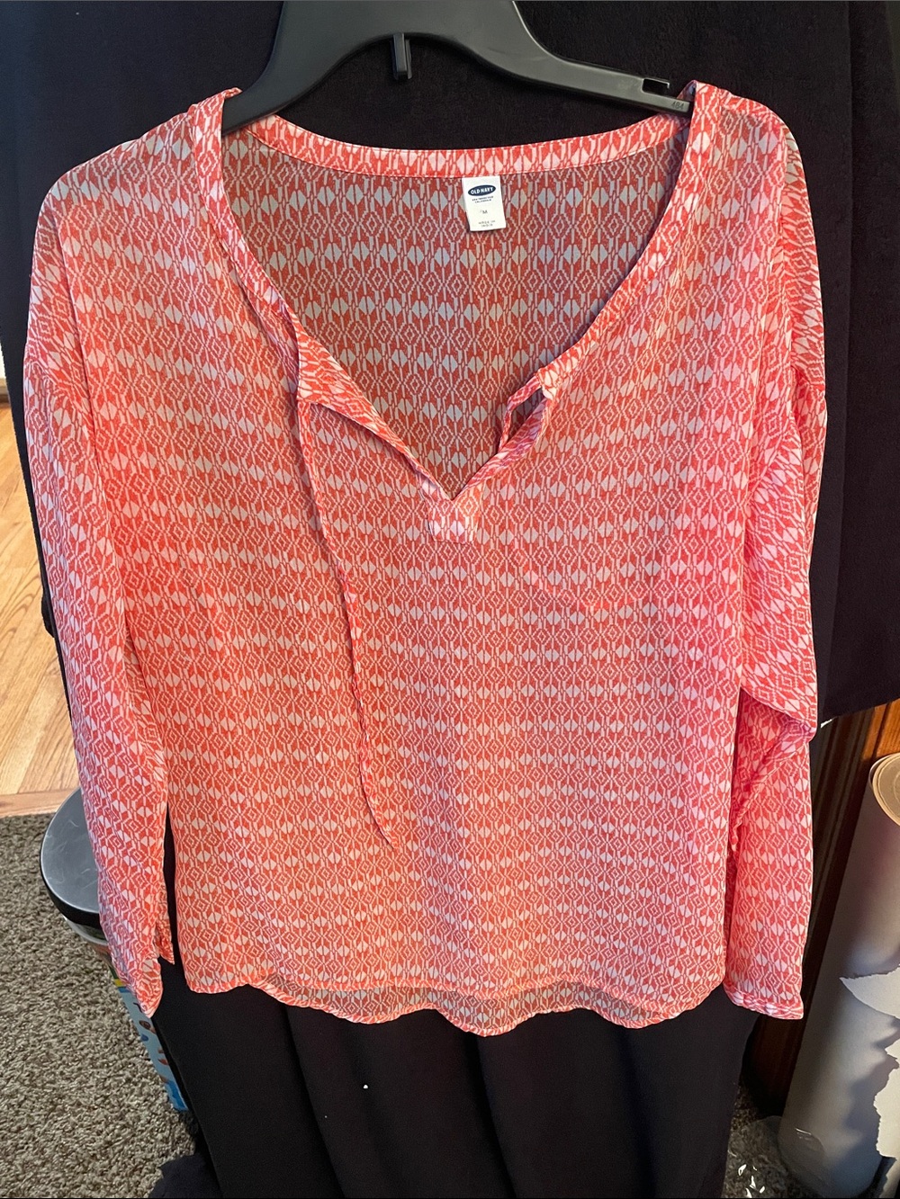 Old Navy Coral Pink Patterned Split-Neck Blouse